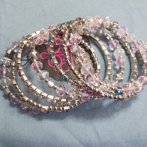 paparazzi Pink and Silver Crystal Coil Bracelet Set